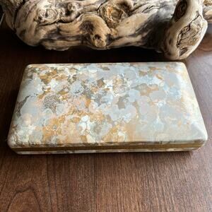 Vintage MELE Clamshell Earring Travel Case mustard Interior Silver Gold Mottled